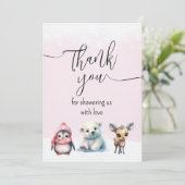 Roze Winter Koud Buiten Meisje Baby shower Bedankkaart (Staand voorkant)