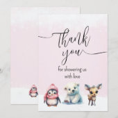 Roze Winter Koud Buiten Meisje Baby shower Bedankkaart (Voorkant / Achterkant)