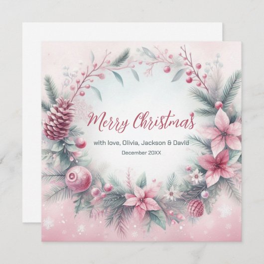 Roze Winter Lijst Kerst Feestdagenkaart (Voorkant / Achterkant)