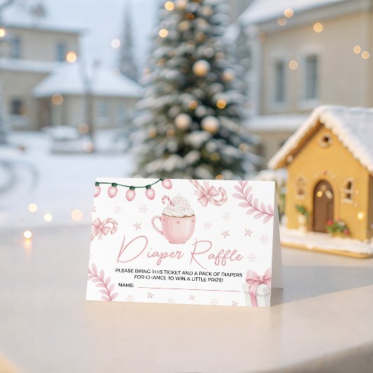 Roze Winter Luier Raffle Ticket Informatiekaartje