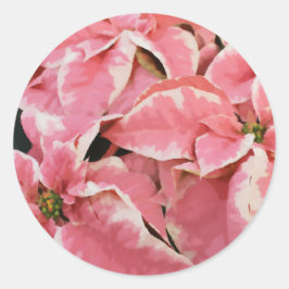Roze Winter Maple Poinsettia Bloemenschilderij Ronde Sticker