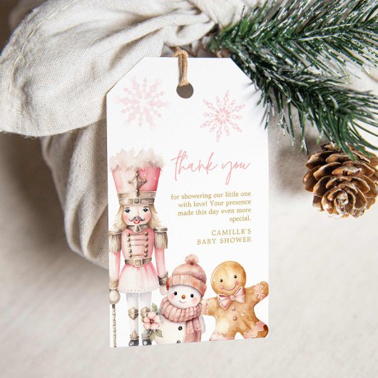 Roze Winter Meisje Baby shower Bedankt Cadeaulabel