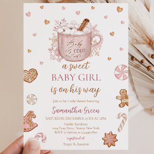 Roze Winter Meisje Baby Shower Kaart