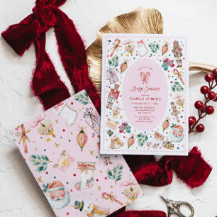 Roze Winter Meisje Baby Shower Uitnodiging