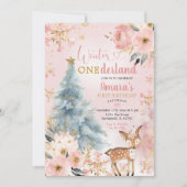 Roze Winter Onderland Bloemenbos Herten Verjaardag Kaart (Voorkant)