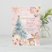 Roze Winter Onderland Bloemenbos Herten Verjaardag Kaart (Staand voorkant)