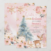 Roze Winter Onderland Bloemenbos Herten Verjaardag Kaart (Voorkant / Achterkant)