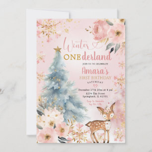 Roze Winter Onderland Bloemenbos Herten Verjaardag Kaart