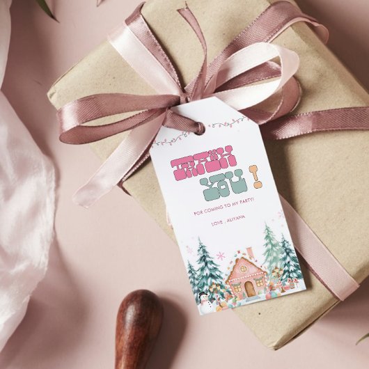 Roze Winter Onederland 1e Verjaardag Bedankt Cadeaulabel