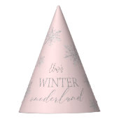 Roze Winter Onederland 1e verjaardag Feesthoedjes (Voorkant)