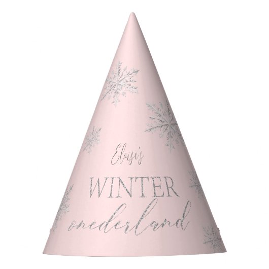 Roze Winter Onederland 1e verjaardag Feesthoedjes (Voorkant)