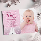 Roze Winter ONEderland 1e verjaardag foto Kaart