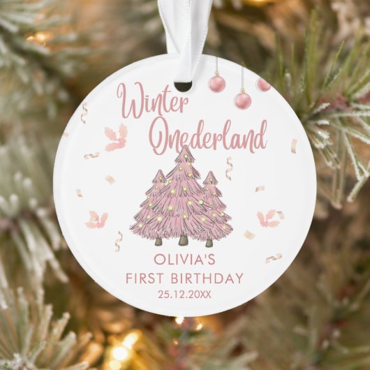 Roze Winter ONEderland 1e Verjaardag Kerstboom Ornament (Boom)