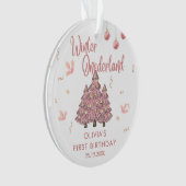 Roze Winter ONEderland 1e Verjaardag Kerstboom Ornament (voorkant)