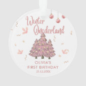 Roze Winter ONEderland 1e Verjaardag Kerstboom Ornament (achterkant)