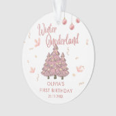 Roze Winter ONEderland 1e Verjaardag Kerstboom Ornament (voorkant)