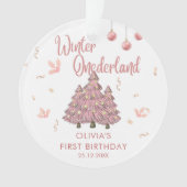 Roze Winter ONEderland 1e Verjaardag Kerstboom Ornament (voorkant)