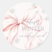 Roze Winter Onederland 1e verjaardag Ronde Sticker (Voorkant)
