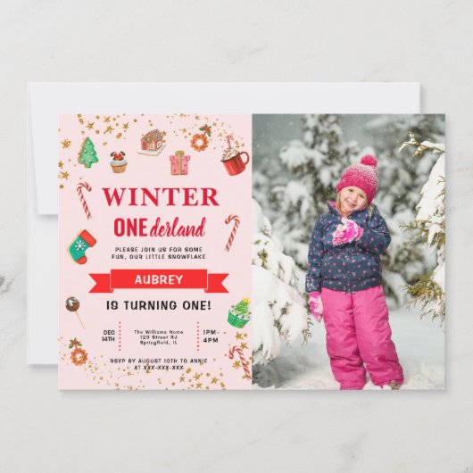 Roze Winter Onederland Eerste uitnodiging op zater (Voorkant)