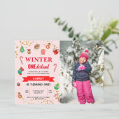 Roze Winter Onederland Eerste uitnodiging op zater (Staand voorkant)