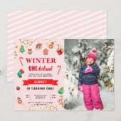 Roze Winter Onederland Eerste uitnodiging op zater (Voorkant / Achterkant)