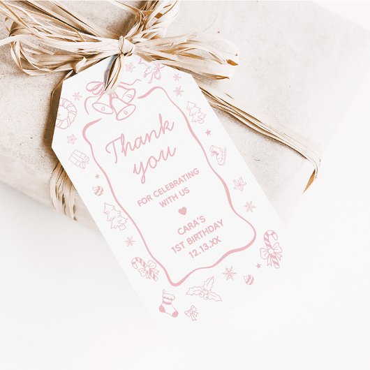 Roze Winter Onederland Feestje Favor Tag Cadeaulabel