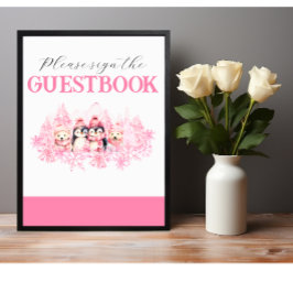 Roze Winter ONEderland Gastenboek Sign Poster