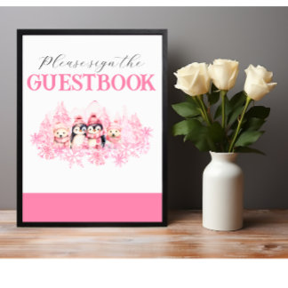 Roze Winter ONEderland Gastenboek Sign Poster