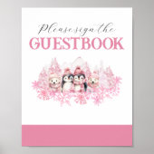 Roze Winter ONEderland Gastenboek Sign Poster (Voorkant)