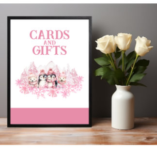 Roze Winter ONEderland Kaarten en cadeaubordje Poster
