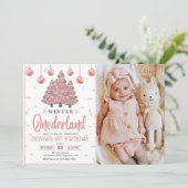 Roze Winter Onederland Kerstbomen Verjaardag Kaart (Staand voorkant)