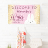 Roze Winter Onederland Konijn Feestje Spandoek (Insitu)