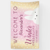 Roze Winter Onederland Konijn Feestje Spandoek (Verticaal)