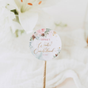 Roze winter onederland meisje verjaardag ronde sticker