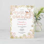 Roze Winter ONEderland Snow Birthday Invite Kaart (Staand voorkant)