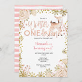 Roze Winter ONEderland Snow Birthday Invite Kaart (Voorkant / Achterkant)