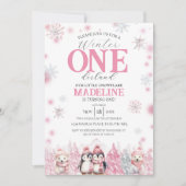 Roze Winter ONEderland Uitnodiging (Voorkant)