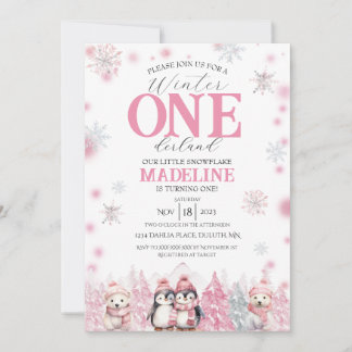 Roze Winter ONEderland Uitnodiging