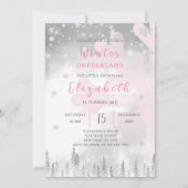 Roze Winter Onederland Verjaardag uitnodiging (Voorkant)