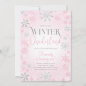 Roze Winter Onederland Verjaardagsfeestje Uitnodig Kaart (Voorkant)