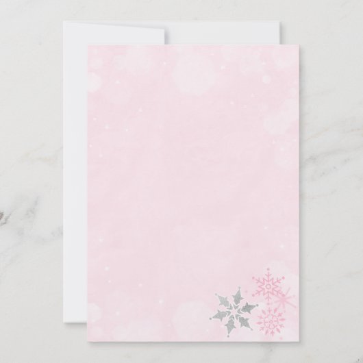 Roze Winter Onederland Verjaardagsfeestje Uitnodig Kaart (Achterkant)