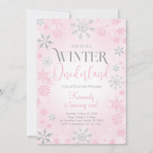 Roze Winter Onederland Verjaardagsfeestje Uitnodig Kaart