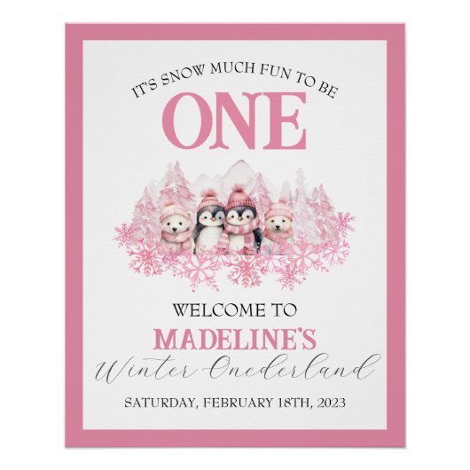 Roze Winter ONEderland Welkom Poster (Voorkant)