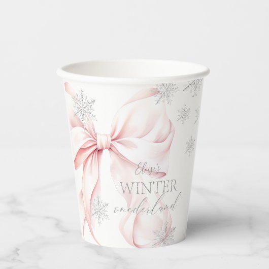 Roze Winter Onederland Zilver 1e verjaardag Papieren Bekers (Voorkant)