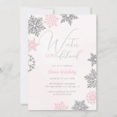 Roze Winter Onederland Zilveren Glitter 1e Verjaar Kaart (Voorkant)