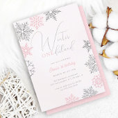 Roze Winter Onederland Zilveren Glitter 1e Verjaar Kaart