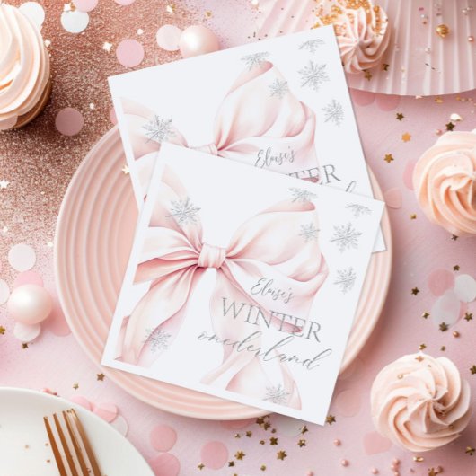 Roze Winter Onederland Zilveren Glitter 1e Verjaar Servet