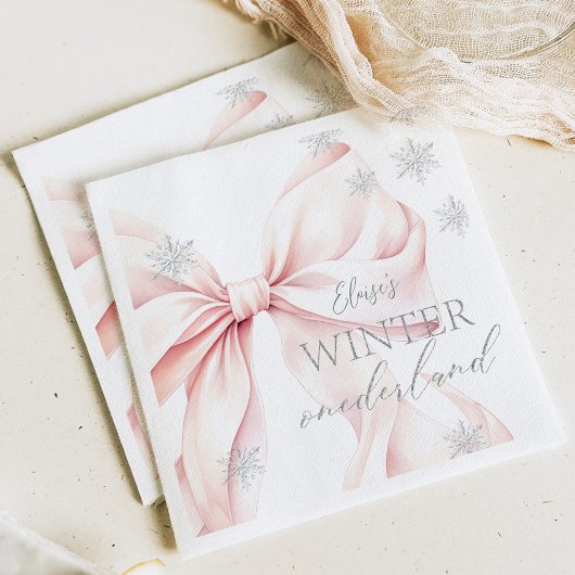 Roze Winter Onederland Zilveren Glitter 1e Verjaar Servet