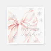 Roze Winter Onederland Zilveren Glitter 1e Verjaar Servet (Voorkant)