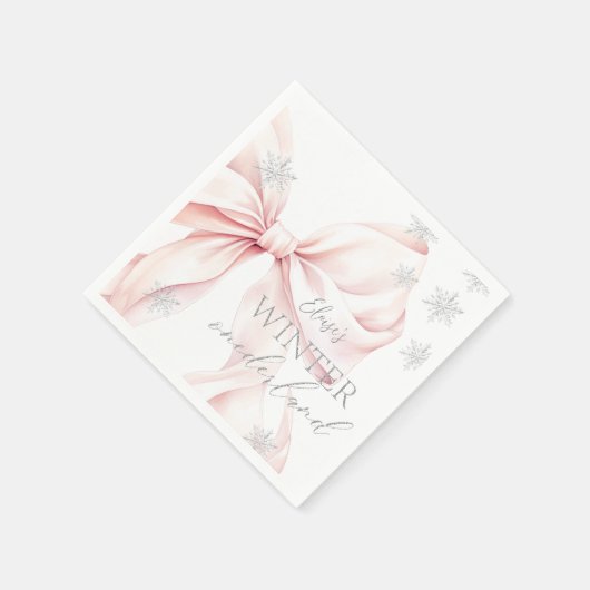 Roze Winter Onederland Zilveren Glitter 1e Verjaar Servet (Hoek)